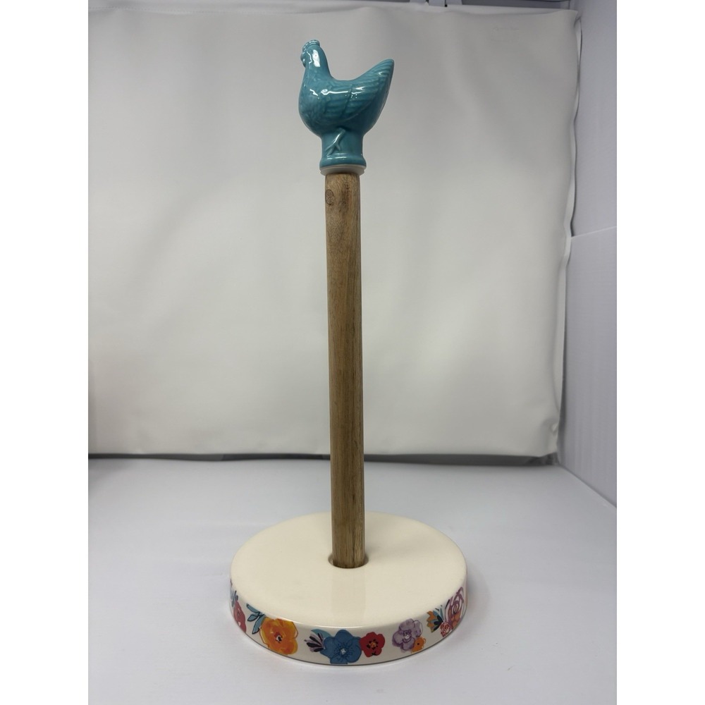 Pioneer Woman Paper Towel Holder Blue Chicken Floral Base Discontinued Farmhouse